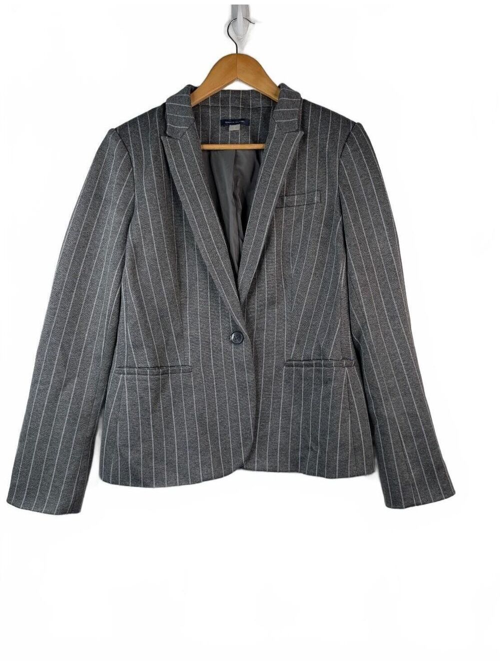 Tommy Hilfiger Gray Knit Blazer with White Pinstripes, Size 12